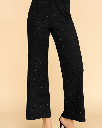 Rhinestone Rib Straight Pants – Slim Fit Stretch Trousers