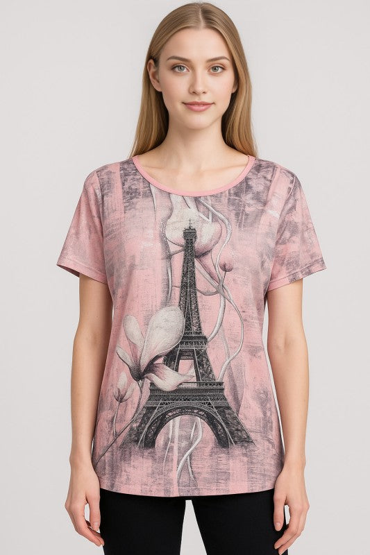 H1920 Plus Size Rhinestone Print – Embellished Statement Top