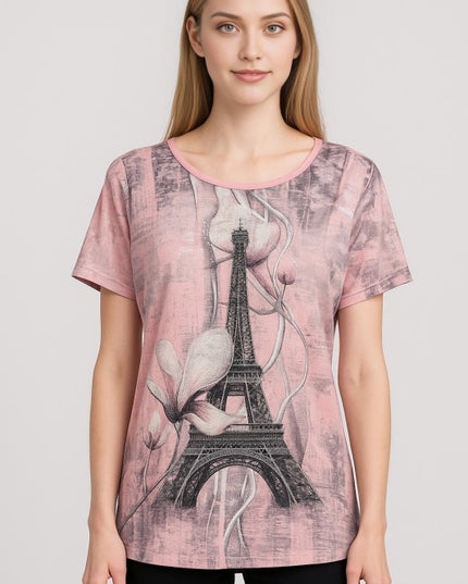 H1920 Plus Size Rhinestone Print – Embellished Statement Top