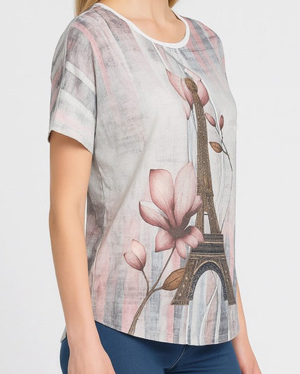 H1920 Plus Size Rhinestone Print – Embellished Statement Top