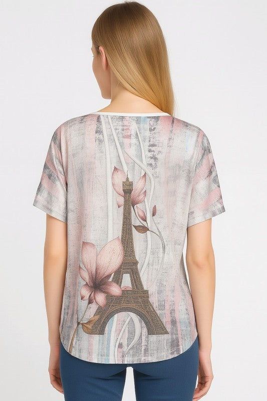 H1920 Plus Size Rhinestone Print – Embellished Statement Top