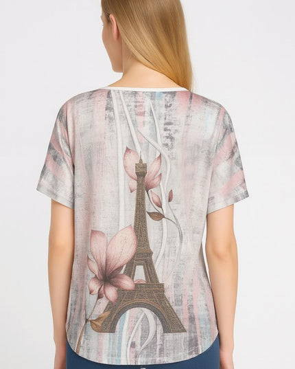 H1920 Plus Size Rhinestone Print – Embellished Statement Top