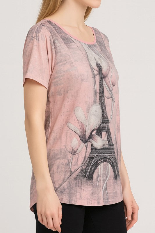 H1920 Plus Size Rhinestone Print – Embellished Statement Top