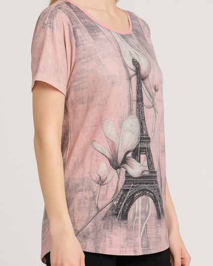 H1920 Plus Size Rhinestone Print – Embellished Statement Top