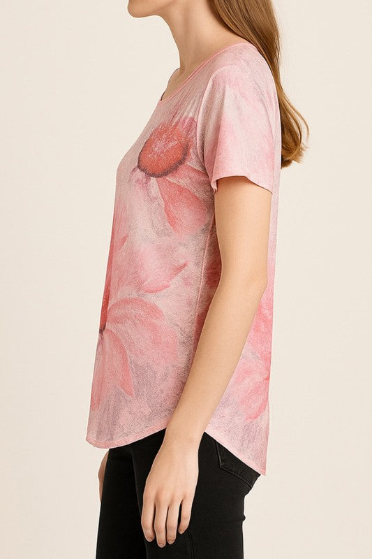 H3510 Plus Size Rhinestone Print – Embellished Statement Top