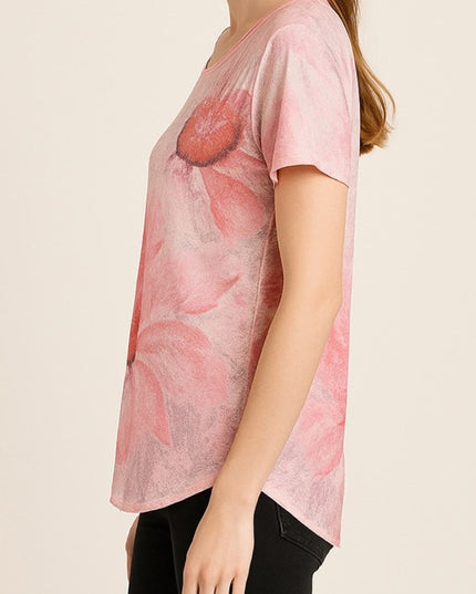 H3510 Plus Size Rhinestone Print – Embellished Statement Top