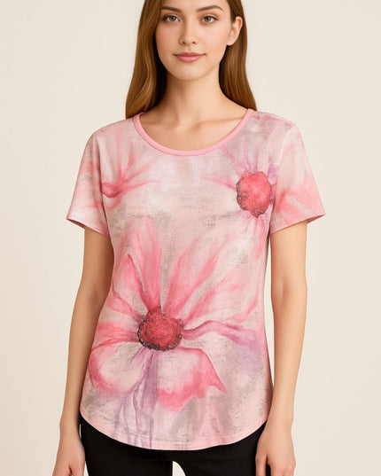 H3510 Plus Size Rhinestone Print – Embellished Statement Top