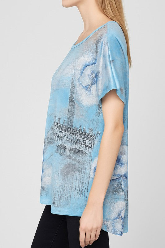 H3556 Plus Size Rhinestone Print – Embellished Statement Top