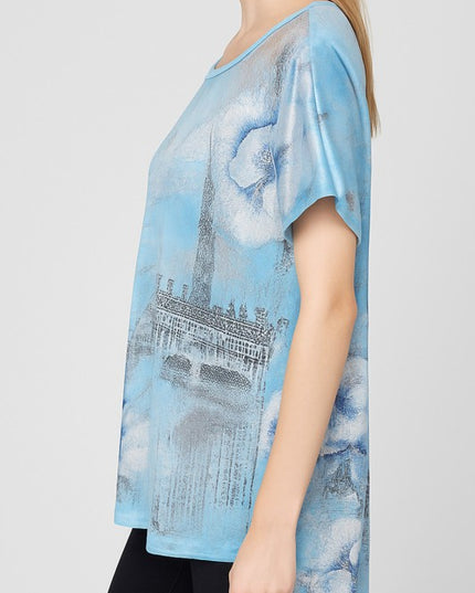 H3556 Plus Size Rhinestone Print – Embellished Statement Top