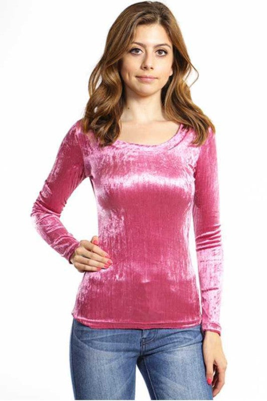616V Velvet Crew Neck Top – Chic Luxe Style