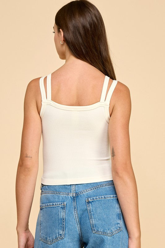 PT32 RIBBED DOUBLE LAYER CROP TANK TOP