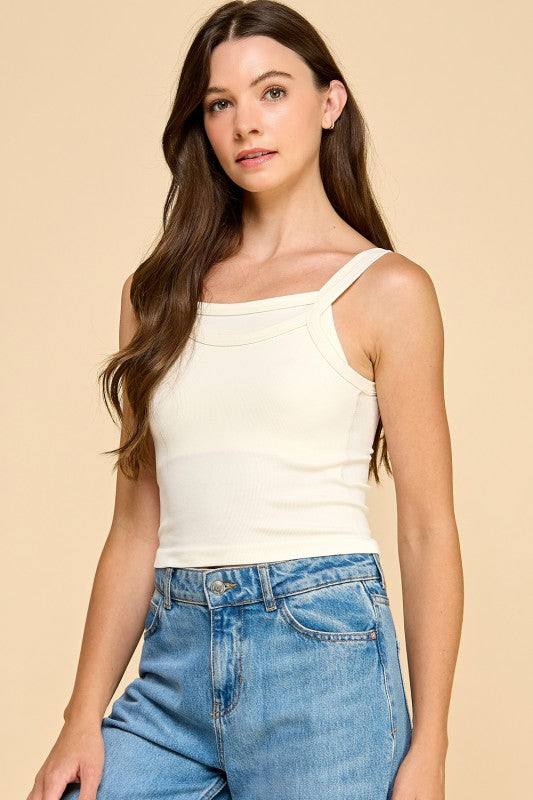 PT32 RIBBED DOUBLE LAYER CROP TANK TOP