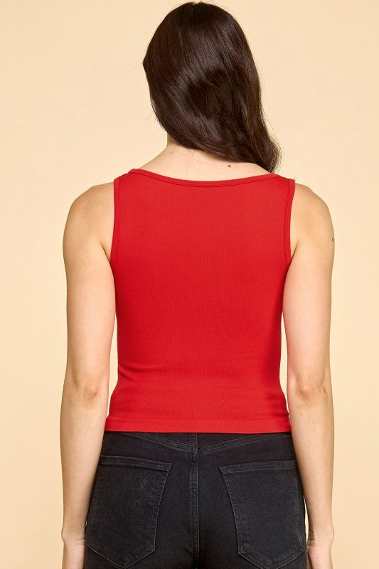 PT33 BUTTON FRONT TANK TOP WITH LACE TRIM CAMI