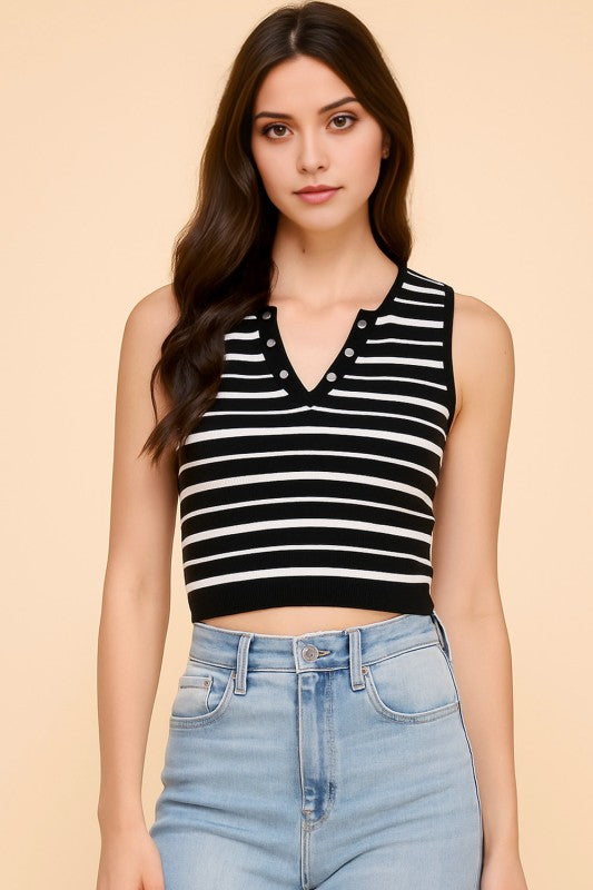 PT34 STRIPE V-NECK TANK TOP