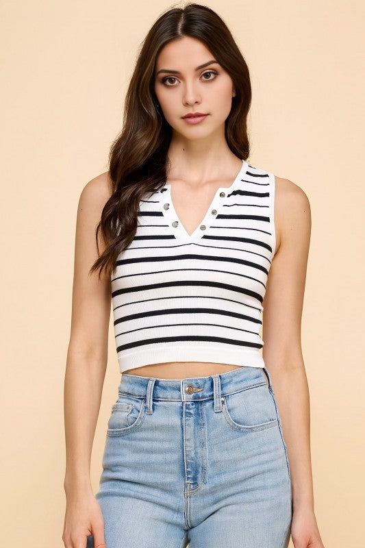 PT34 STRIPE V-NECK TANK TOP