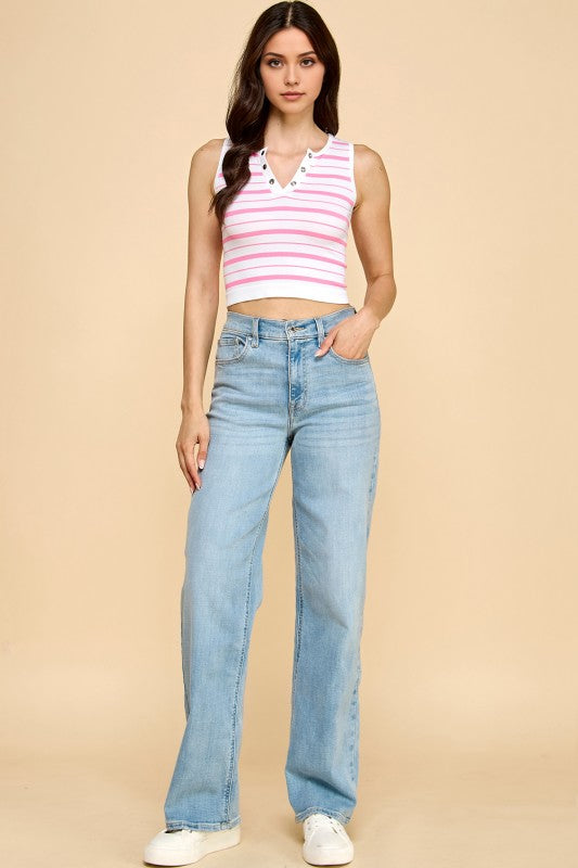 PT34 STRIPE V-NECK TANK TOP