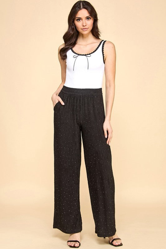 HKG07 RHINESTONE CRINKLE LOUNGEWEAR PANTS