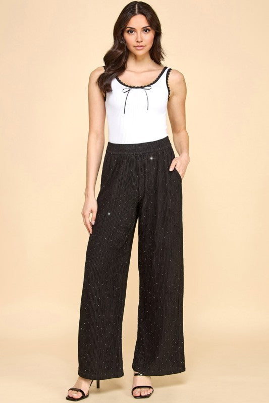 HKG07 RHINESTONE CRINKLE LOUNGEWEAR PANTS