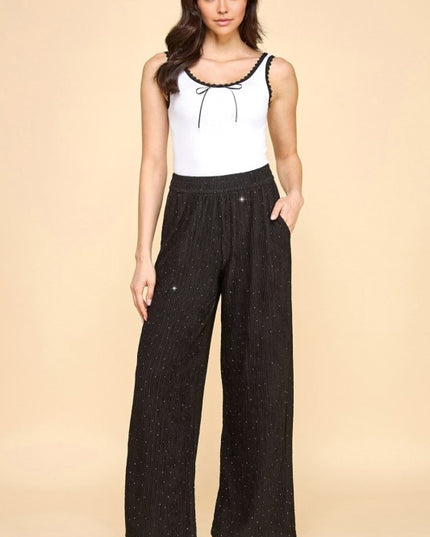 HKG07 RHINESTONE CRINKLE LOUNGEWEAR PANTS