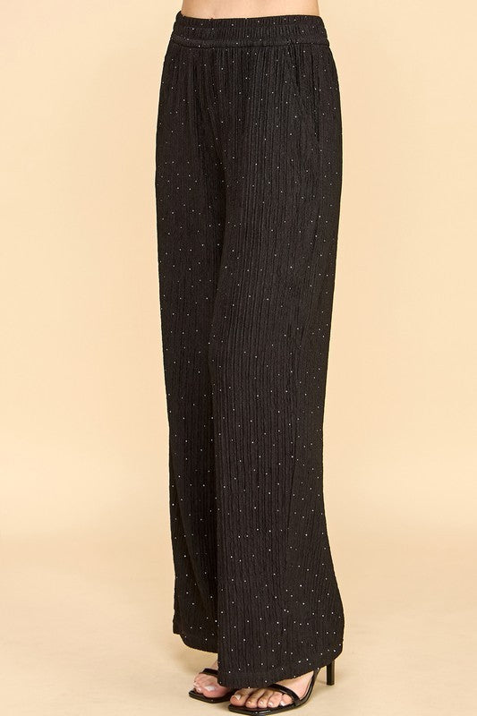 HKG07 RHINESTONE CRINKLE LOUNGEWEAR PANTS