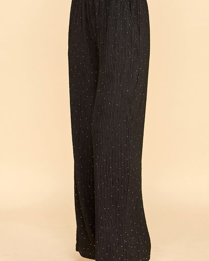 HKG07 RHINESTONE CRINKLE LOUNGEWEAR PANTS