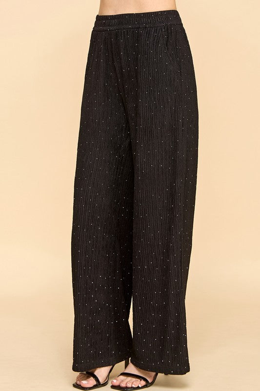 HKG07 RHINESTONE CRINKLE LOUNGEWEAR PANTS