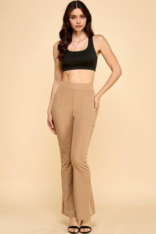 Y0426BS YOGA BELL BOTTOMS PANTS WITH RHINESTONE