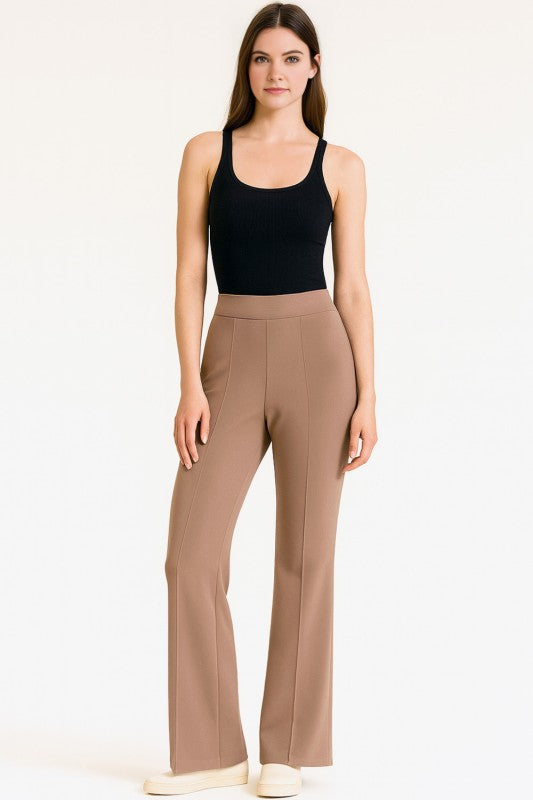 YC33 SOLID PLEATED HIGH RISE PANTS