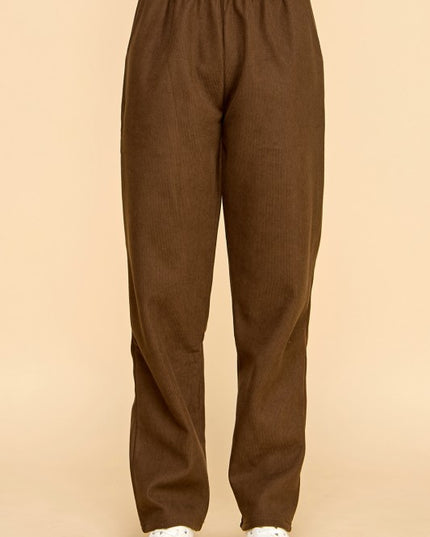 CF0504X PLUS SIZE RELAXED CORDUROY STRAIGHT PANTS WITH FUR