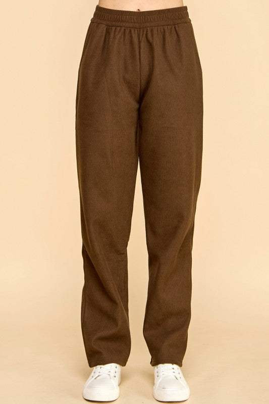 CF0504X PLUS SIZE RELAXED CORDUROY STRAIGHT PANTS WITH FUR