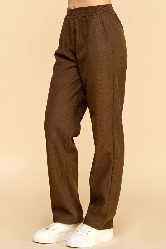 CF0504X PLUS SIZE RELAXED CORDUROY STRAIGHT PANTS WITH FUR