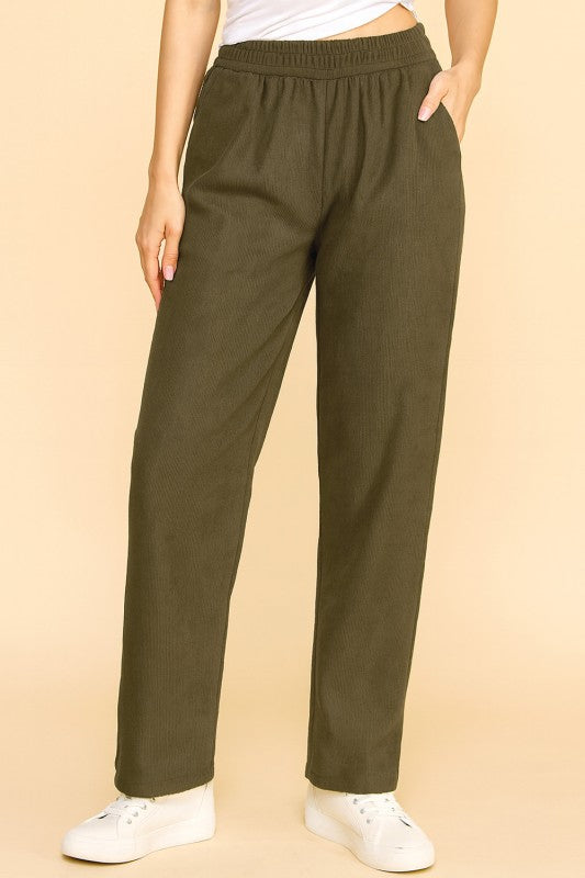CF0504 RELAXED CORDUROY STRAIGHT PANTS WITH FUR LINING