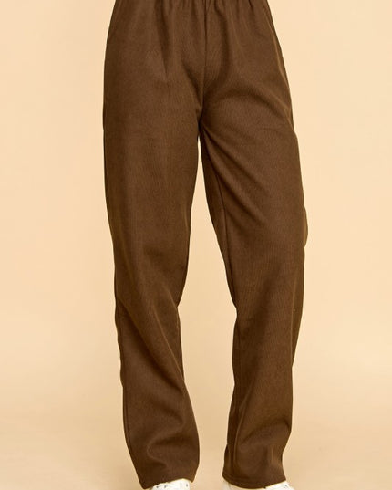 CF0504X PLUS SIZE RELAXED CORDUROY STRAIGHT PANTS WITH FUR