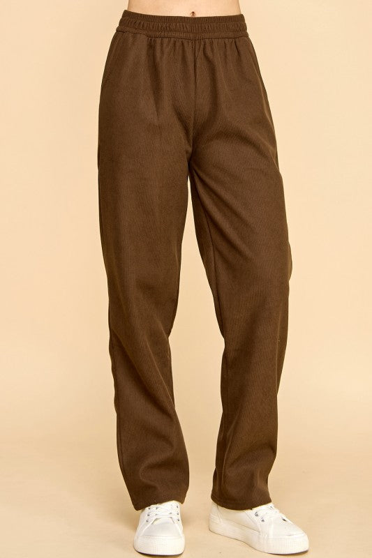 CF0504X PLUS SIZE RELAXED CORDUROY STRAIGHT PANTS WITH FUR