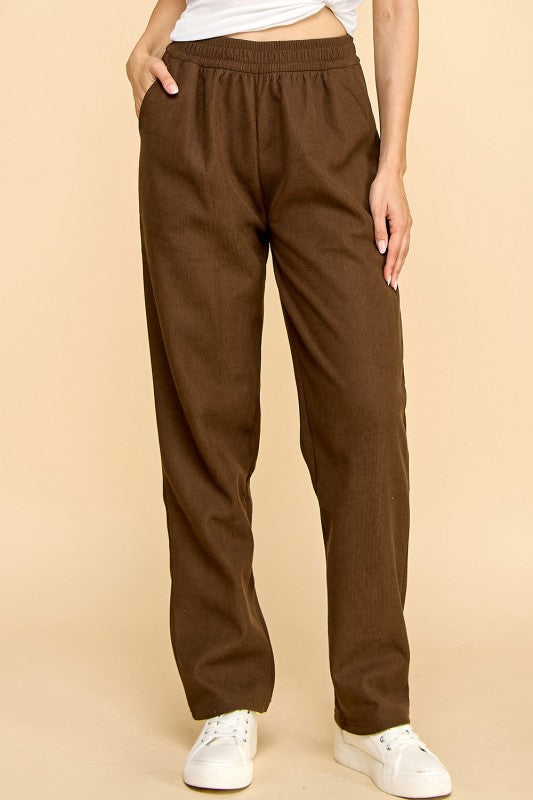CF0504 RELAXED CORDUROY STRAIGHT PANTS WITH FUR LINING