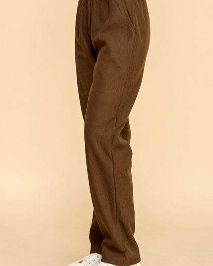 CF0504X PLUS SIZE RELAXED CORDUROY STRAIGHT PANTS WITH FUR