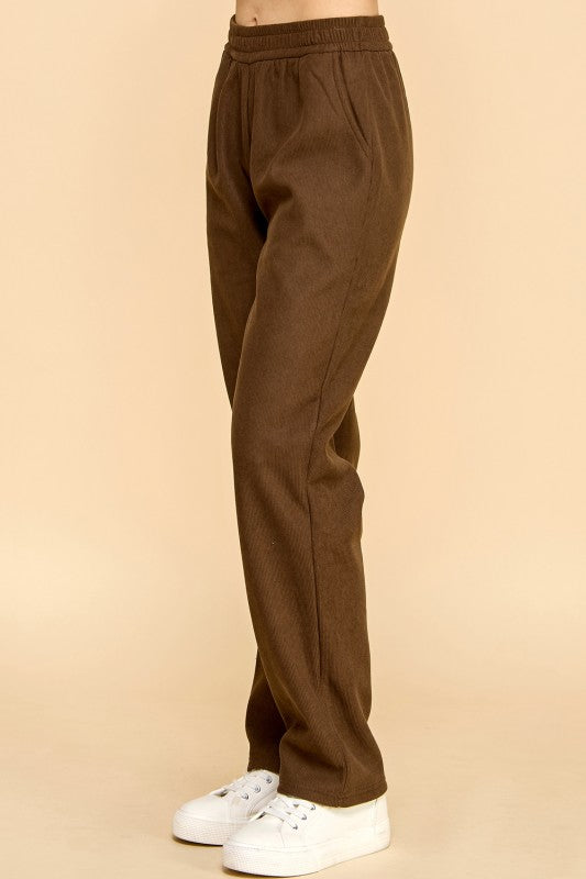 CF0504X PLUS SIZE RELAXED CORDUROY STRAIGHT PANTS WITH FUR