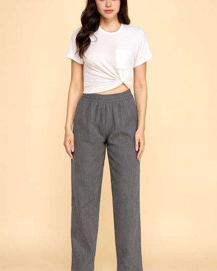 CF0504 RELAXED CORDUROY STRAIGHT PANTS WITH FUR LINING