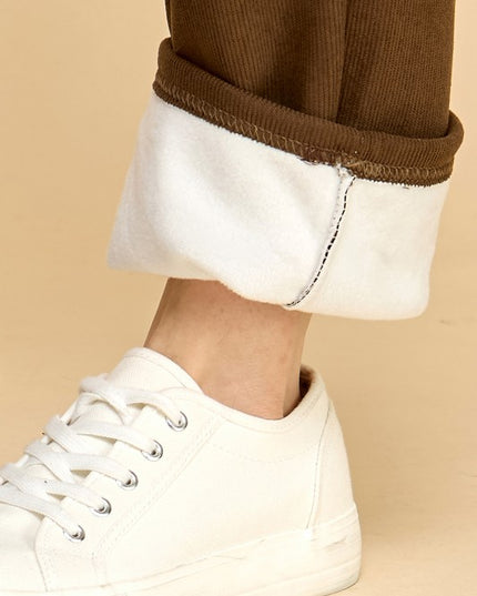 CF0504 RELAXED CORDUROY STRAIGHT PANTS WITH FUR LINING