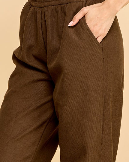 CF0504X PLUS SIZE RELAXED CORDUROY STRAIGHT PANTS WITH FUR