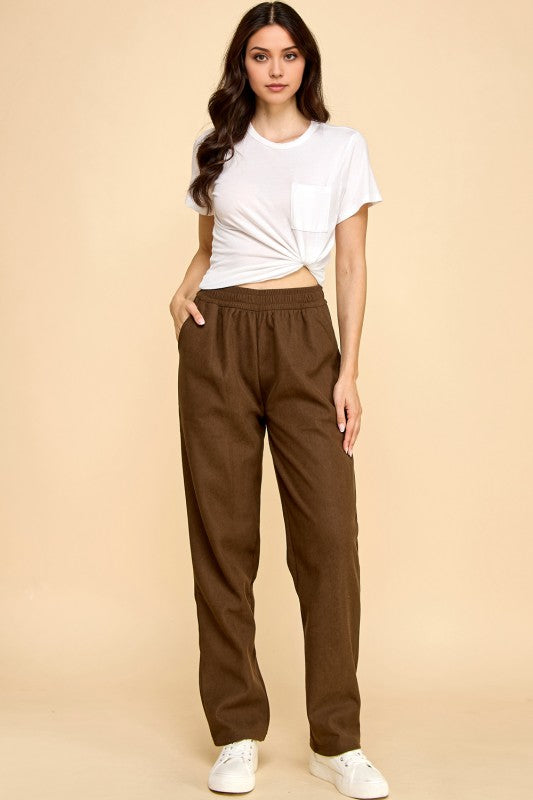 CF0504X PLUS SIZE RELAXED CORDUROY STRAIGHT PANTS WITH FUR