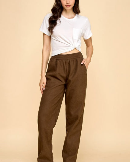 CF0504X PLUS SIZE RELAXED CORDUROY STRAIGHT PANTS WITH FUR