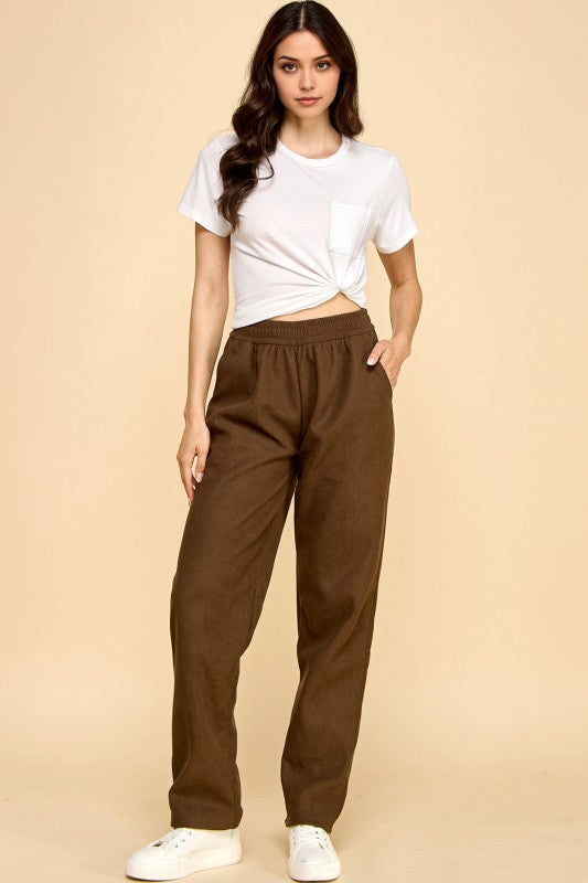 CF0504X PLUS SIZE RELAXED CORDUROY STRAIGHT PANTS WITH FUR
