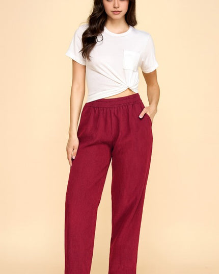 CF0504 RELAXED CORDUROY STRAIGHT PANTS WITH FUR LINING