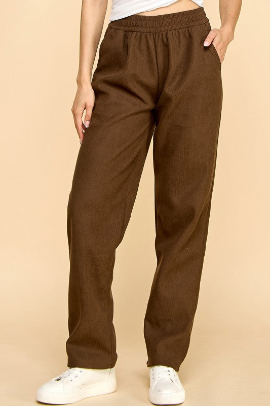 CF0504X PLUS SIZE RELAXED CORDUROY STRAIGHT PANTS WITH FUR