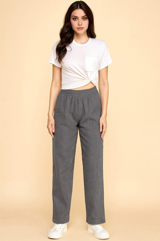 CF0504X PLUS SIZE RELAXED CORDUROY STRAIGHT PANTS WITH FUR
