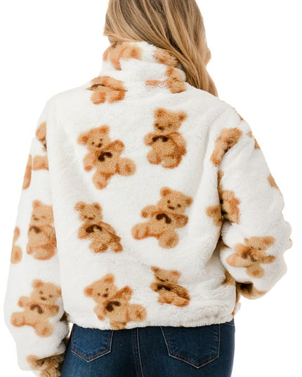 JACKET01 BEAR PRINT FAUX FUR JACKET