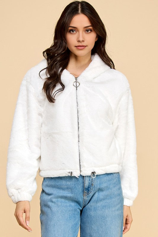 JACKET02 SOLID FAUX FUR HOODIE JACKET