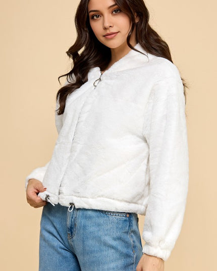 JACKET02 SOLID FAUX FUR HOODIE JACKET