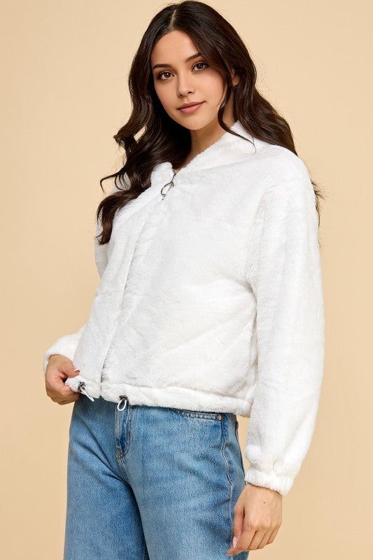 JACKET02 SOLID FAUX FUR HOODIE JACKET